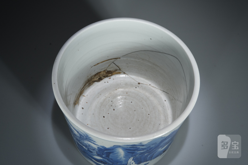清康熙 青花山水人物笔筒 - 图6